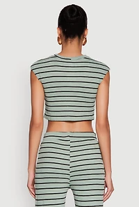 Womens Trendy Striped Brushed Knit Crop Top,
