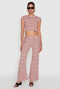 Womens Trendy Striped Brushed Knit Crop Top, Pink, Size L