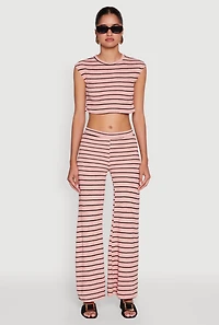 Womens Trendy Striped Brushed Knit Crop Top, Pink, Size L