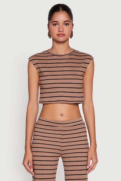 Womens Trendy Striped Brushed Knit Crop Top,