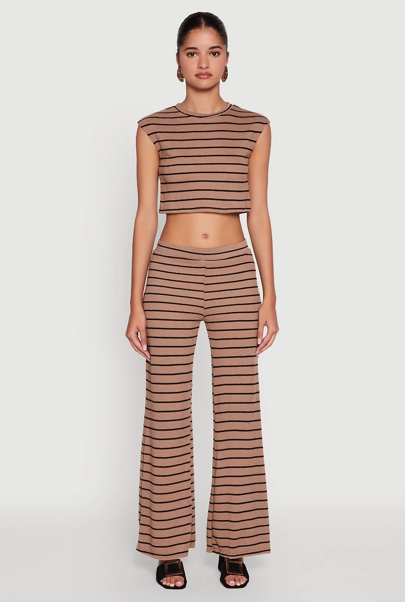 Womens Trendy Striped Brushed Knit Crop Top,