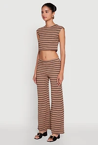Womens Trendy Striped Brushed Knit Crop Top, L