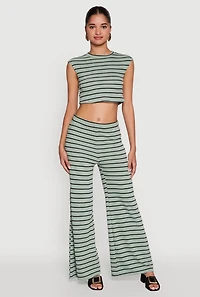 Trendy Striped Brushed Knit Flare Leg Pants