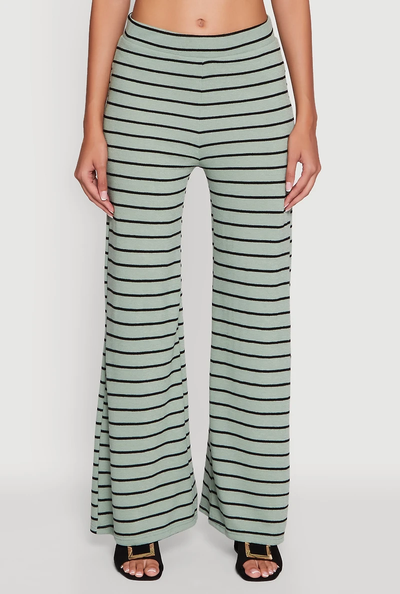 Womens Trendy Striped Brushed Knit Flare Leg Pants, XL