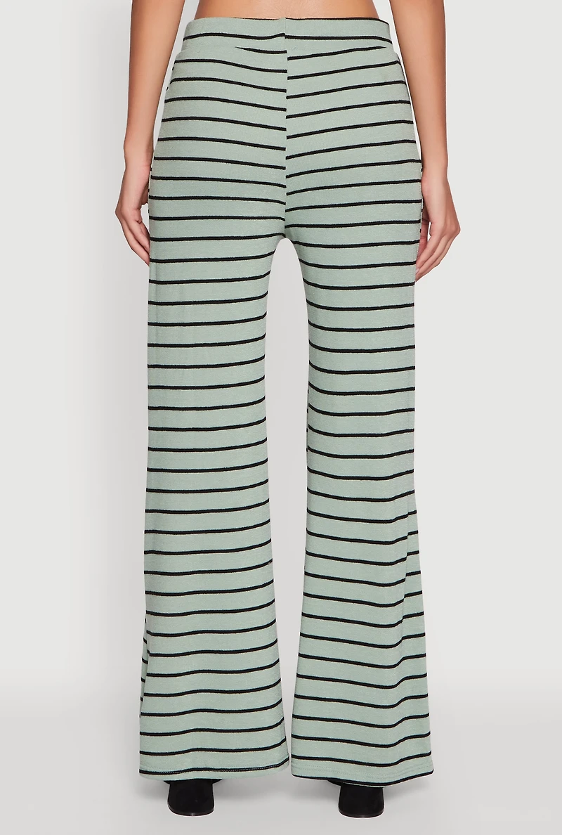 Trendy Striped Brushed Knit Flare Leg Pants