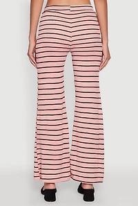 Womens Trendy Striped Brushed Knit Flare Leg Pants, Pink, Size L