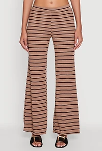 Womens Trendy Striped Brushed Knit Flare Leg Pants, L