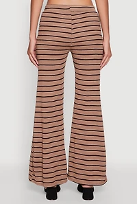 Womens Trendy Striped Brushed Knit Flare Leg Pants, L