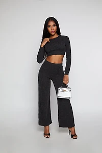 Womens Textured Brushed Knit Long Sleeve Crop Top,