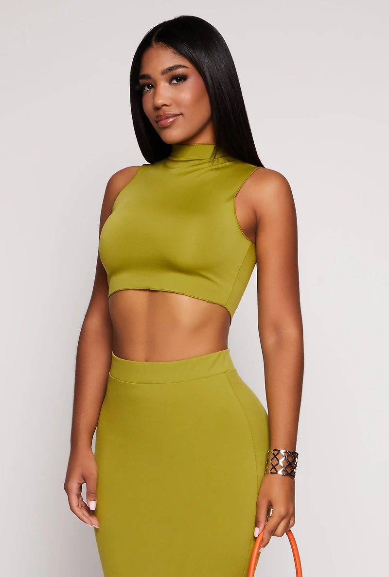 Solid Mock Neck Cropped Tank Top