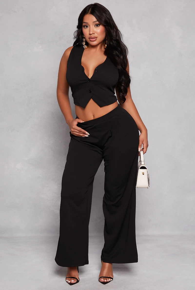 Pleated Detail Wide Leg Dress Pants