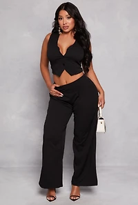 Pleated Detail Wide Leg Dress Pants