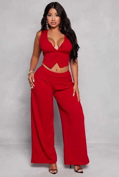 Pleated Detail Wide Leg Dress Pants