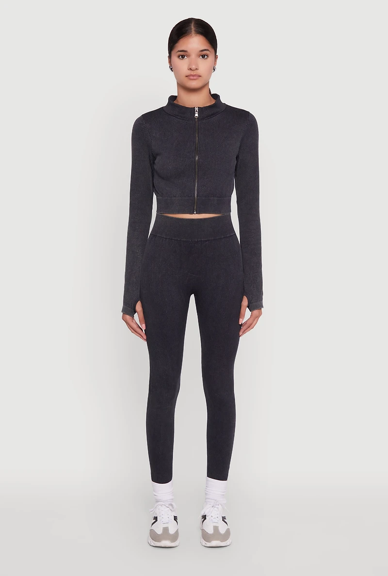 Womens Seamless Ribbed Zip Front Cropped Track Jacket,