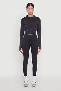 Womens Seamless Ribbed Zip Front Cropped Track Jacket,