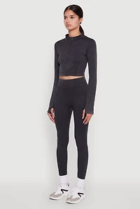 Womens Seamless Ribbed Zip Front Cropped Track Jacket, S-M