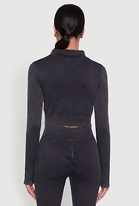 Womens Seamless Ribbed Zip Front Cropped Track Jacket, S-M