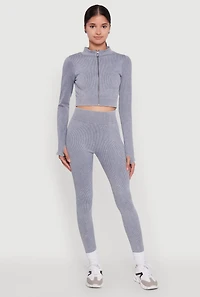 Womens Seamless Ribbed Zip Front Cropped Track Jacket, Grey, Size S-M