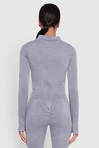 Womens Seamless Ribbed Zip Front Cropped Track Jacket, Grey, Size S-M