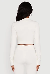 Womens Seamless Ribbed Zip Front Cropped Track Jacket, White, Size S-M