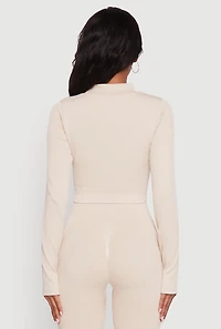 Womens Seamless Ribbed Zip Front Cropped Track Jacket, L-XL