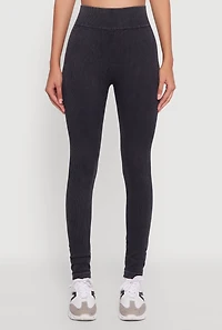 Womens High Waisted Ribbed Knit Seamless Leggings, Black, Size L-XL