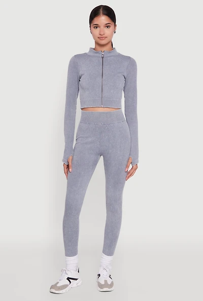 Womens High Waisted Ribbed Knit Seamless Leggings,