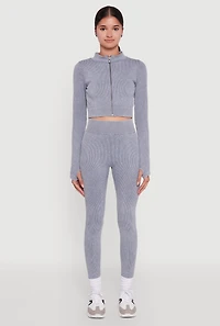 Womens High Waisted Ribbed Knit Seamless Leggings,