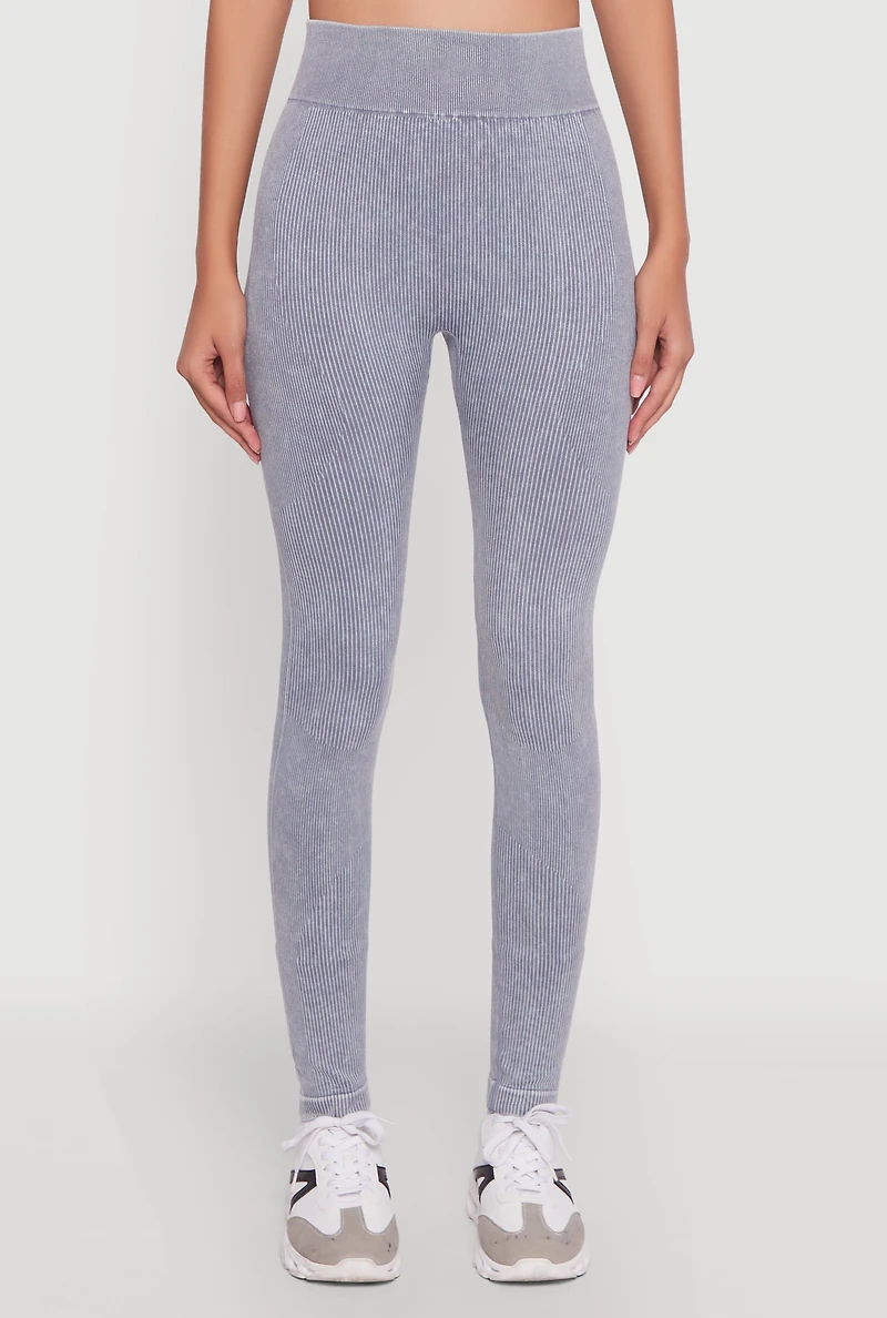 Womens High Waisted Ribbed Knit Seamless Leggings,