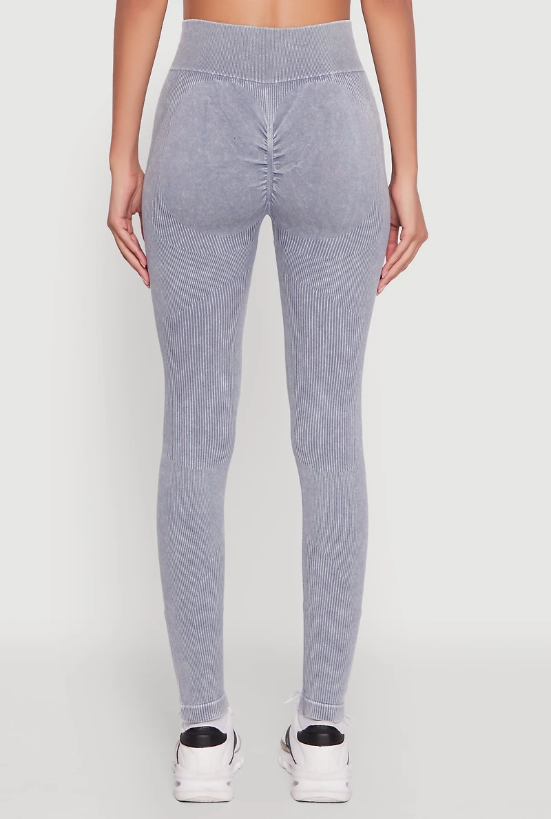 Womens High Waisted Ribbed Knit Seamless Leggings,