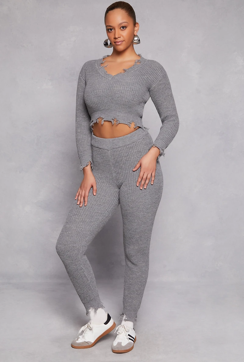 Distressed Long Sleeve V Neck Sweater