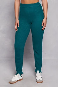 Womens Distressed Hem Joggers, Green, Size S