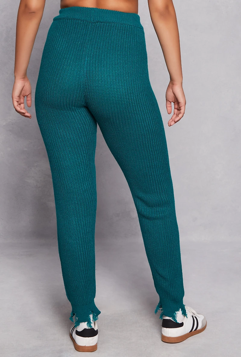 Womens Distressed Hem Joggers, Green, Size S