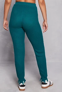 Womens Distressed Hem Joggers, Green, Size S