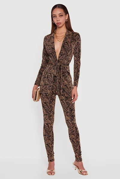 Lurex Printed Tie Waist Blazer and Leggings Set