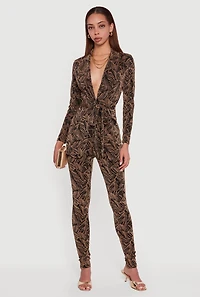 Lurex Printed Tie Waist Blazer and Leggings Set