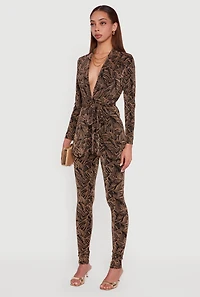 Womens Lurex Printed Tie Waist Blazer and Leggings Set, Multi, Size XL