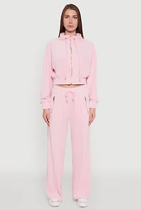 Womens Velour Drawstring Mock Neck Cropped Zip Front Sweatshirt, M