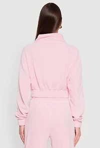 Womens Velour Drawstring Mock Neck Cropped Zip Front Sweatshirt, M