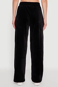 Womens Velour Zip Pocket Drawstring Wide Leg Sweatpants, Black, Size XL