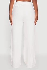 Womens Velour Zip Pocket Drawstring Wide Leg Sweatpants, White, Size S