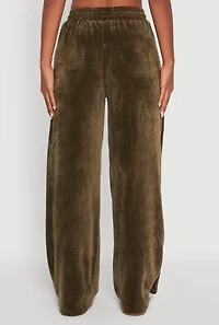 Womens Velour Zip Pocket Drawstring Wide Leg Sweatpants, Green, Size M
