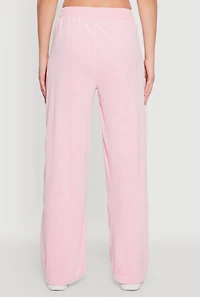 Womens Velour Zip Pocket Drawstring Wide Leg Sweatpants,