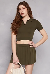 Womens Cropped Short Sleeve Polo Shirt, Green, Size S