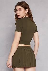 Womens Cropped Short Sleeve Polo Shirt, Green, Size S