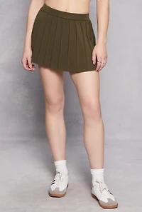 Womens Knit Pleated Tennis Skirt, Green, Size L
