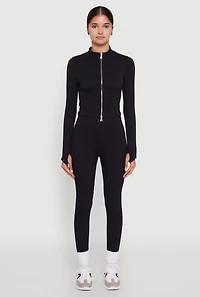 Womens Seamless Ribbed Bustier Detail Cropped Track Jacket, Black,