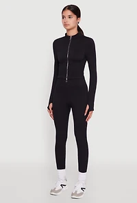 Womens Seamless Ribbed Bustier Detail Cropped Track Jacket, Black,