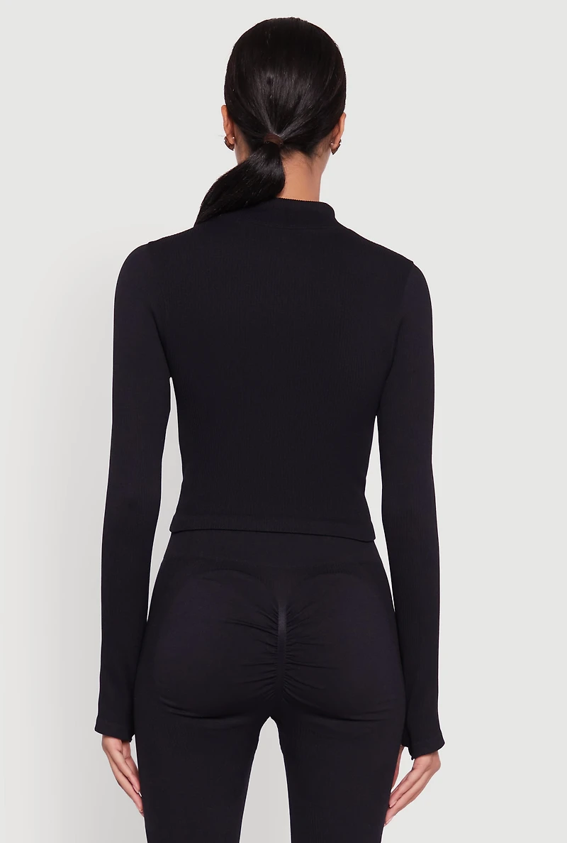 Womens Seamless Ribbed Bustier Detail Cropped Track Jacket, Black,