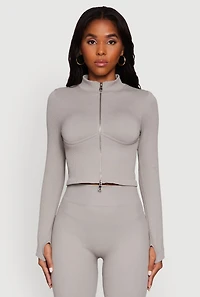 Womens Seamless Ribbed Bustier Detail Cropped Track Jacket,